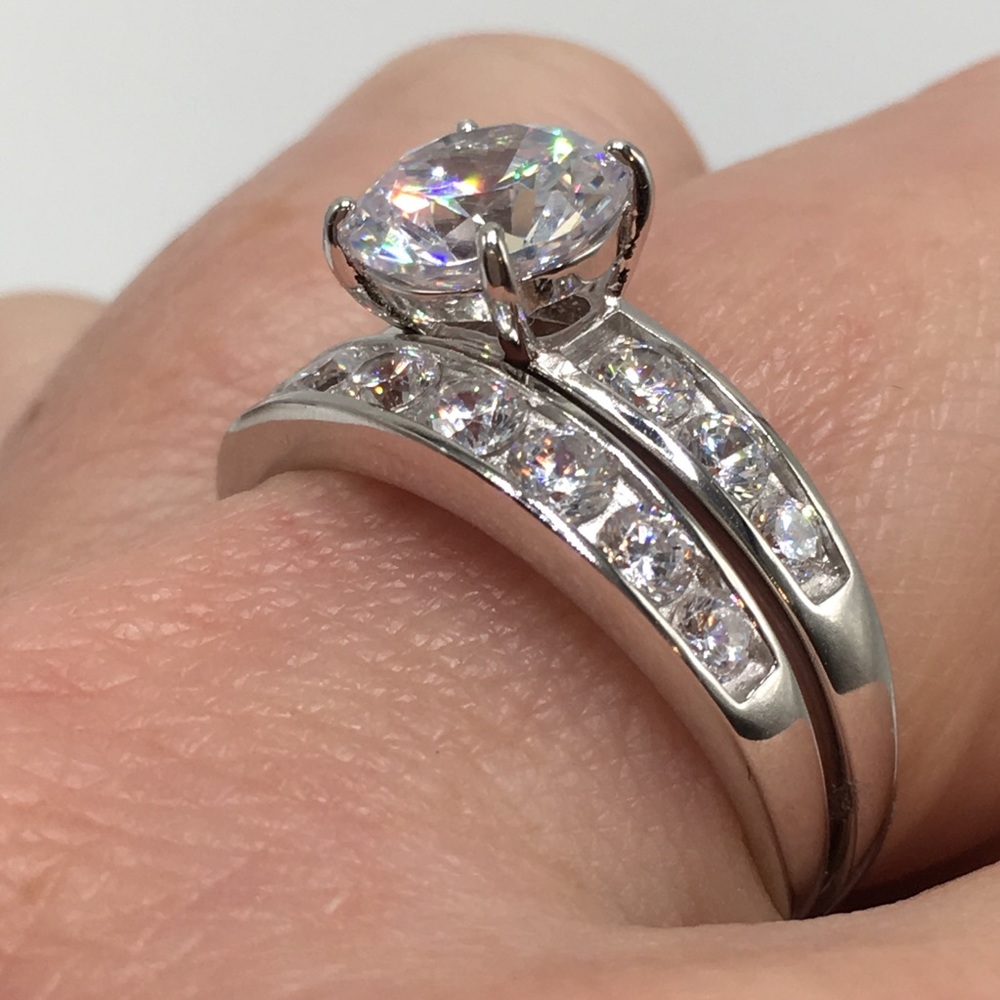 18k white gold ring set 2pc engagement wedding - Picture 3 of 7
